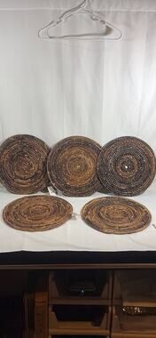 Woven Placemats Chargers Brown and Black Set of 5